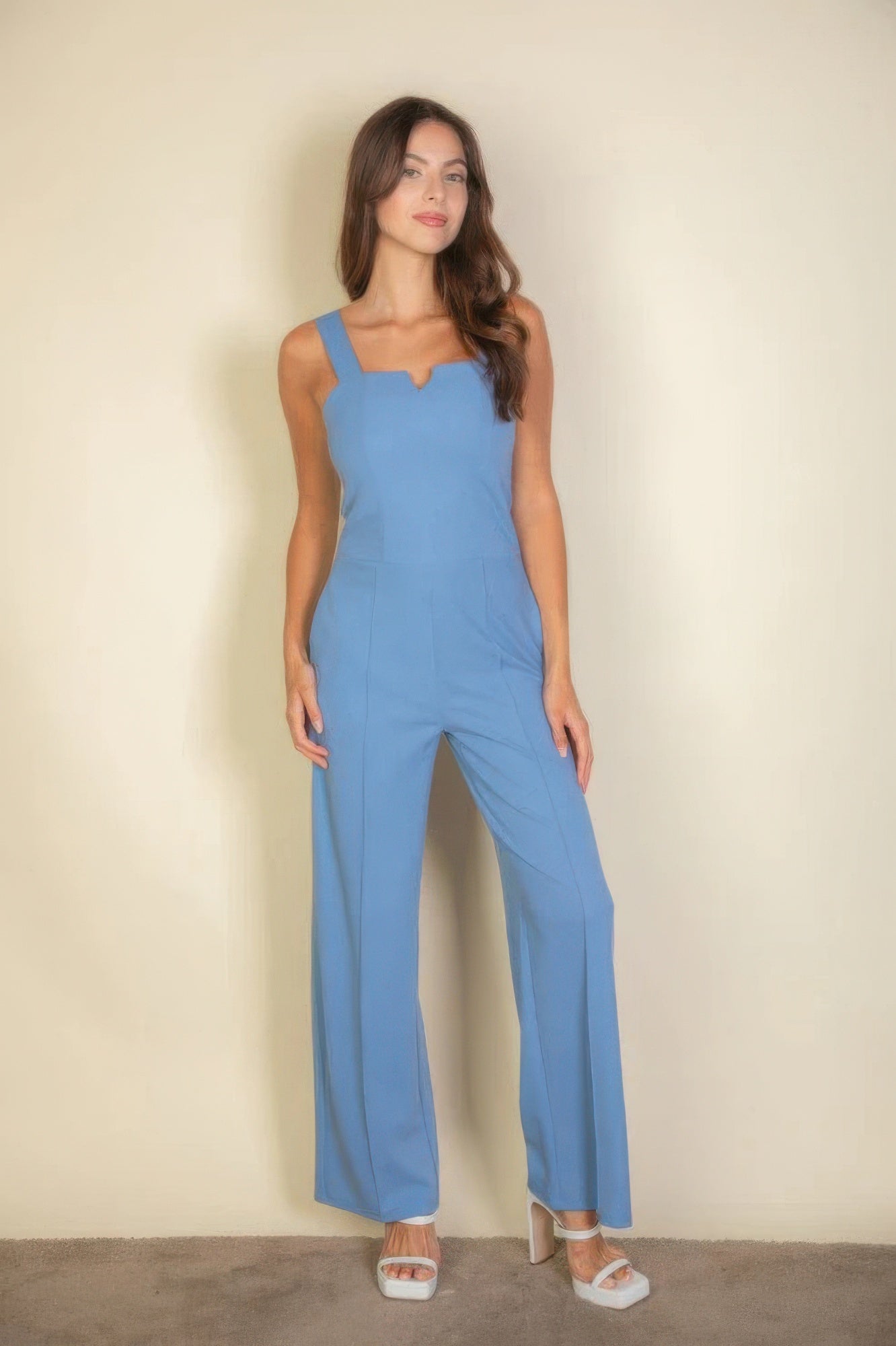 The Jane is our notched neck cami jumpsuit which combines comfort with a chic design. Its soft, stretchy fabric ensures a flattering fit and all-day comfort, making it ideal for casual outings, daily wear, or special occasions. Fabric: Made from 96% polyester and 4% spandex. Colour: blue.