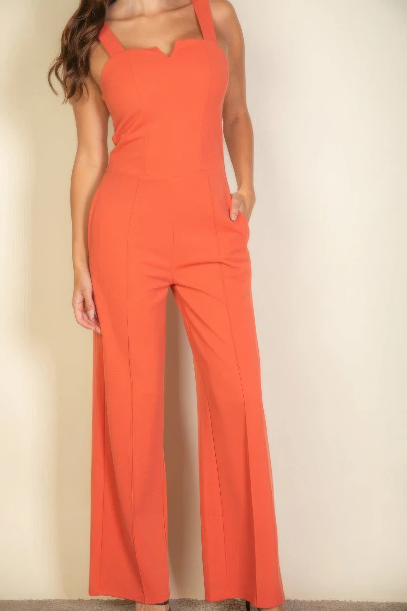The Jane is our notched neck cami jumpsuit which combines comfort with a chic design. Its soft, stretchy fabric ensures a flattering fit and all-day comfort, making it ideal for casual outings, daily wear, or special occasions. Fabric: Made from 96% polyester and 4% spandex. Colour: Rust.