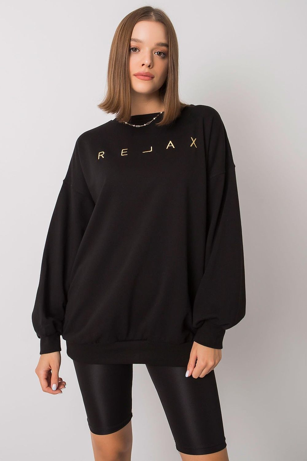 Black oversized crew neck sweatshirt. Perfect for everyday wear.