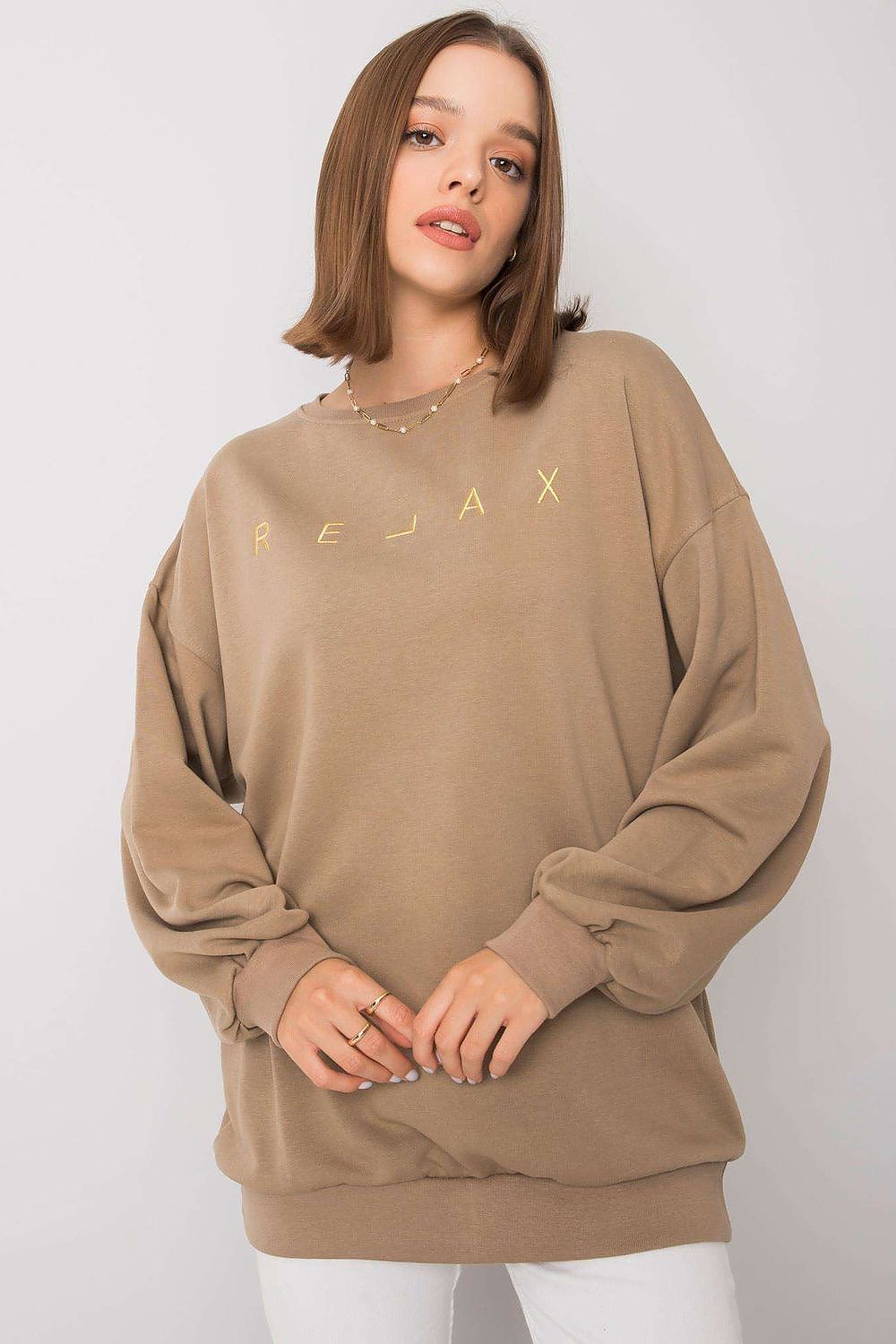 Brown oversized crew neck sweatshirt. Perfect for everyday wear.
