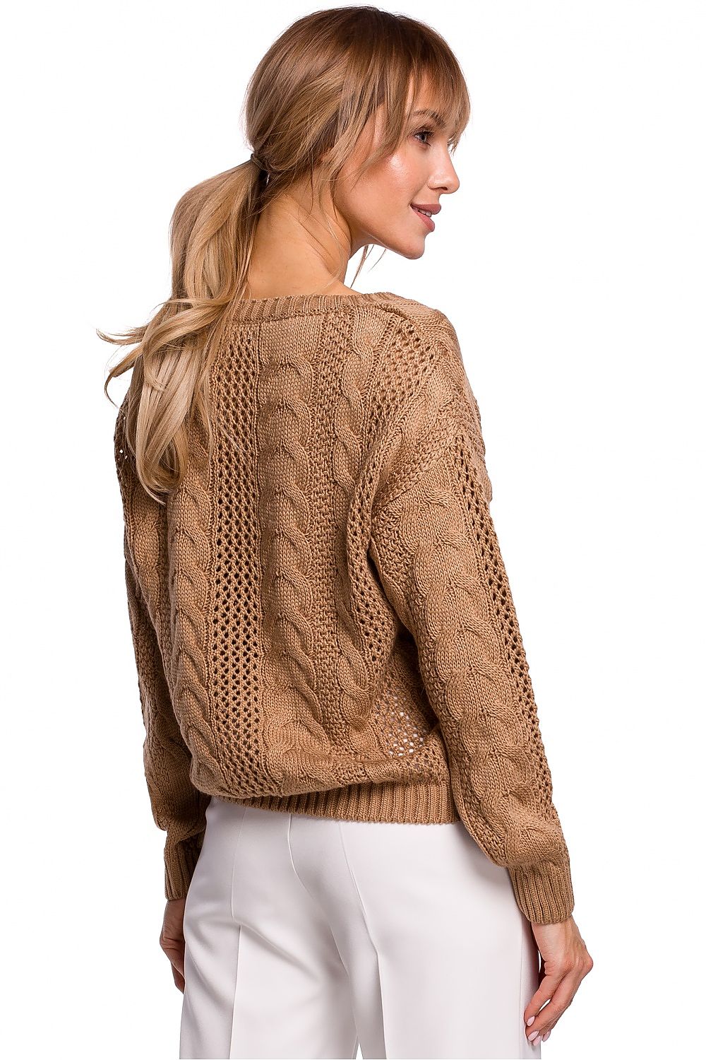 Featuring a delicate openwork plaid weave and a sweetheart neckline, this is a lightweight brown sweater for inclement weather and warmer days. Perfect for layering up.