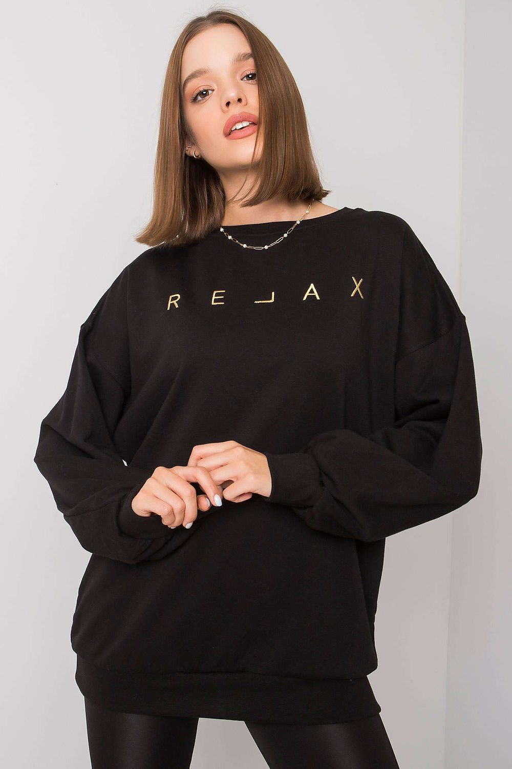 Black oversized crew neck sweatshirt. Perfect for everyday wear.