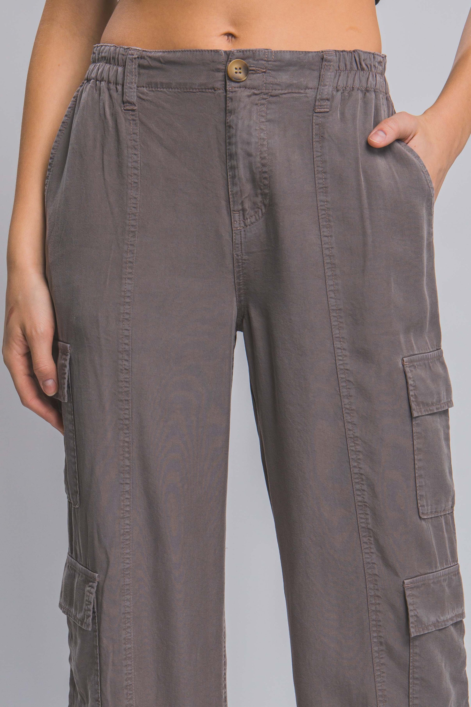 Full-length Tencel Pants With Cargo Pockets - Main Image