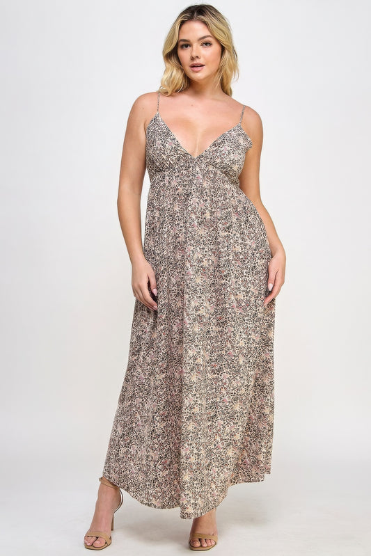 The Talia is our plus size floral maxi dress with a gorgeous tie back. This stunning piece is meticulously crafted to show your flattering silhouette. Perfect for special occasions or everyday wear. Fabric: Made from 100% polyester. Colour: Taupe.