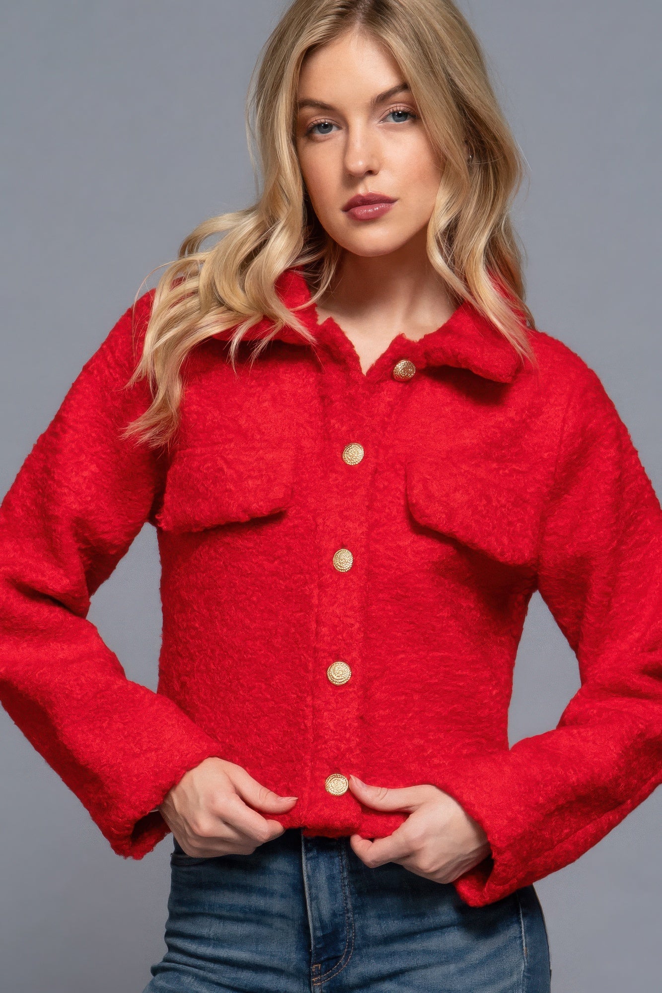 The Elsa is our long sleeve teddy fleece jacket that’s perfect for chilly days. Our jacket is designed for comfort, making it a go-to piece for everyday wear. Ideal for layering over tees or sweaters. Fabric: 100% polyester. Colour: red.