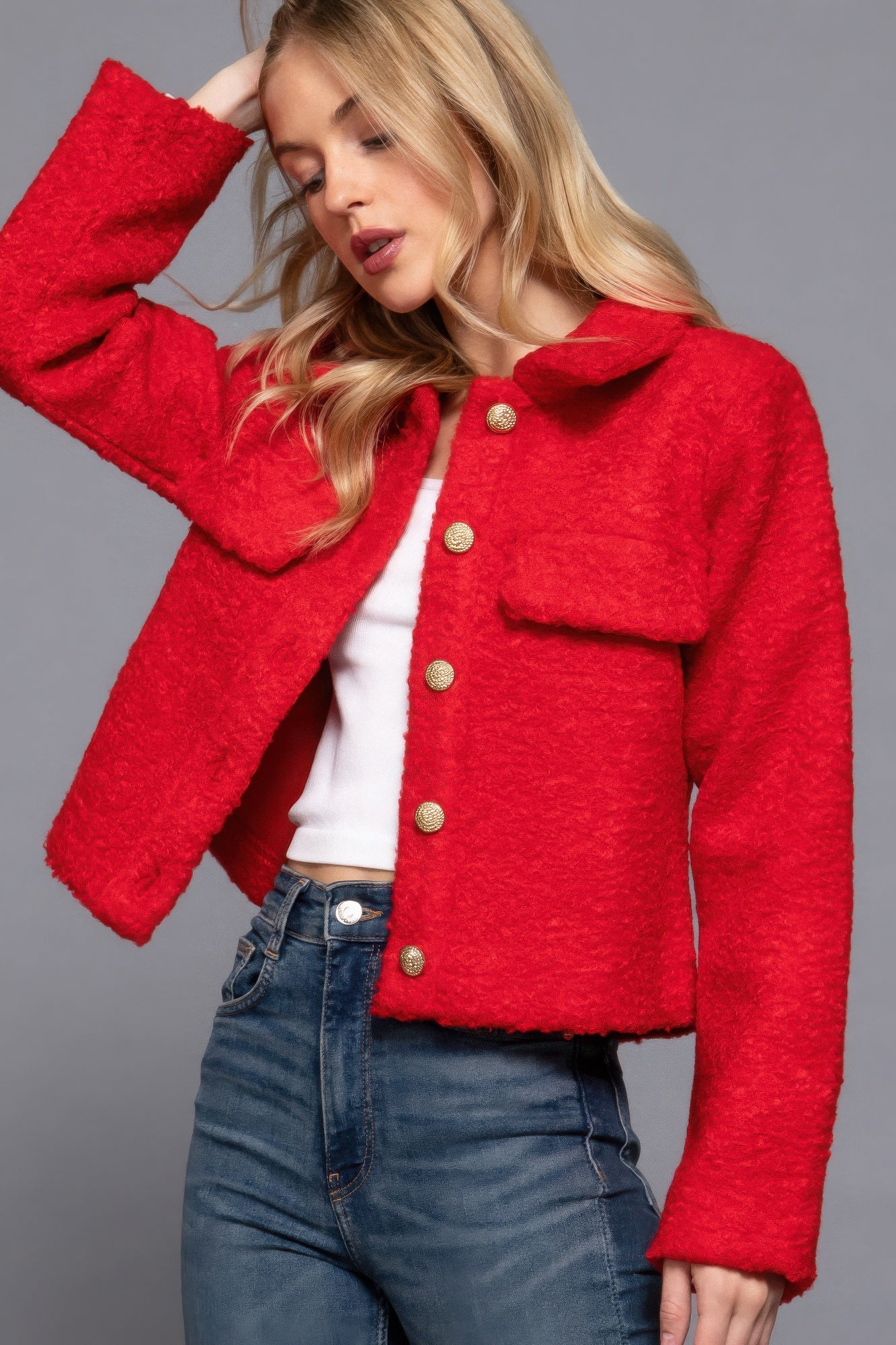 The Elsa is our long sleeve teddy fleece jacket that’s perfect for chilly days. Our jacket is designed for comfort, making it a go-to piece for everyday wear. Ideal for layering over tees or sweaters. Fabric: 100% polyester. Colour: red.